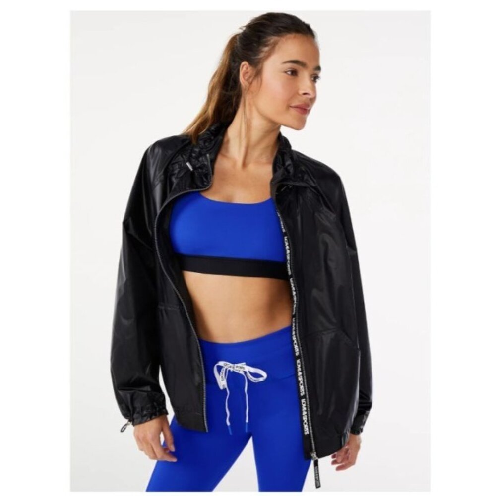 Love & Sports Womens Black track Windbreaker Jacket Size XL Polyester zip - Picture 5 of 9